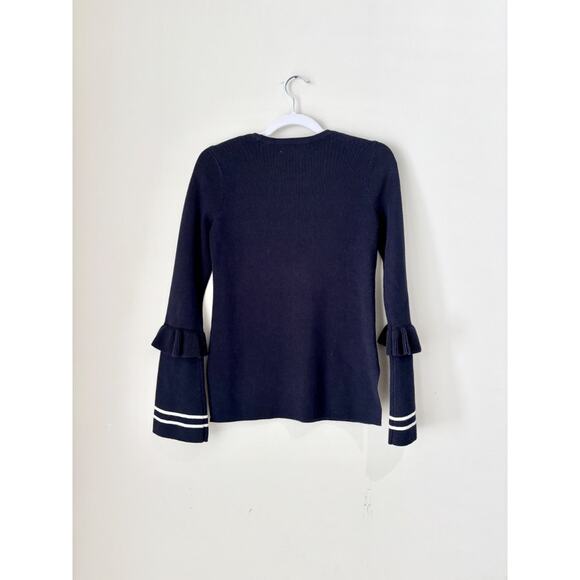 Rebecca Minkoff Cara Ruffle Bell Sleeve Pullover Sweater Navy Blue Women's XS - Picture 4 of 6